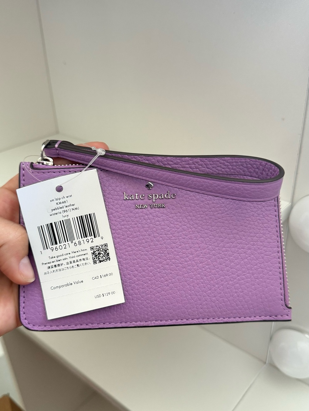 kate spade lavender pebbled leather wristlet clutch